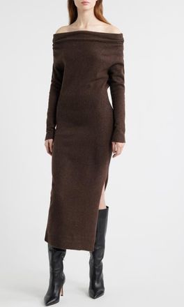 ASTR the Label One-Shoulder Long Sleeve Sweater Dress in Espresso at Nordstrom, Size X-Large