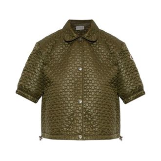 Moncler Light Jackets, female, Green, Size: XS Floral-Quilted Padded Short Sleeve Shirt