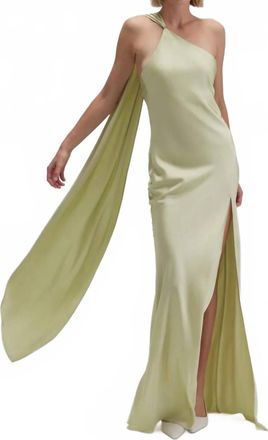 FORE COLLECTION Asymmetric Halter Drape Scarf Maxi Dress In Sage