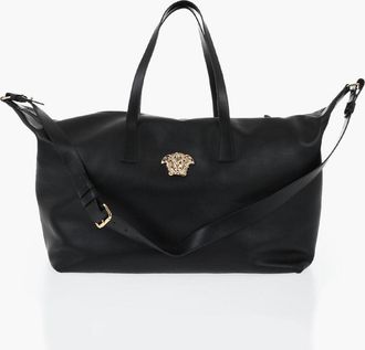 Versace Leather Maxi Shoulder Bag With Iconic Monogram In Gold Effect Versace