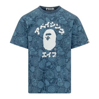 A Bathing Ape T-Shirts, male, Blue, Size: 2XL Japanese Art Camo College Cotton T-shirt