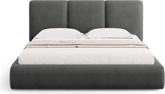 Cosmopolitan Design Cama con cabecero y ba&uacute;l 200x200cm de tejido chenilla gris oscuro