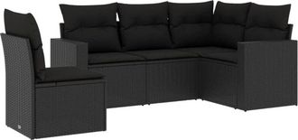 vidaXL Set De Muebles De Jard&iacute;n 5 Pzas Y Cojines Rat&aacute;n Sint&eacute;tico Negro Vidaxl
