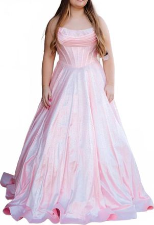 Sherri Hill Strapless Hot Fix Prom Dress With Corset Bodice In Pink