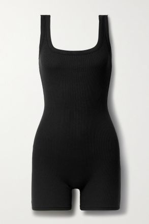 SKIMS Ribbed Stretch-cotton Jersey Playsuit - Soot - Black - XXS,XS,S,M,L,XL,2XL