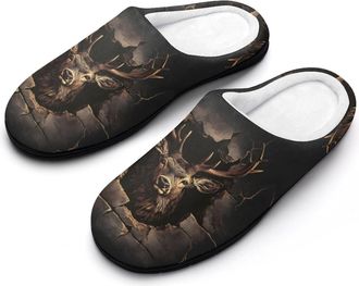 Generic Funny Deer Wall Womens Cotton Slipper Comfortable Cozy Plush Slippers Anti-Skid Indoor House Closed Toe Shoes