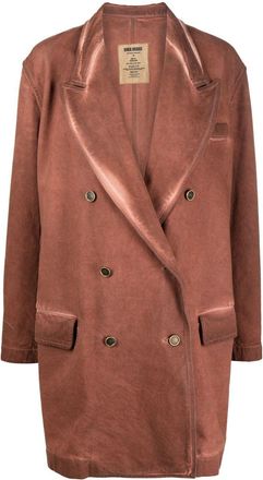 Uma Wang bleached-effect double-breasted coat - women - Cotton - S - Brown