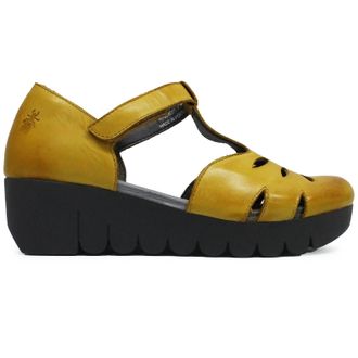 FLY London VELT224FLY Burn Leather Womens Heels Sandals - Mustard - Size:UK 6