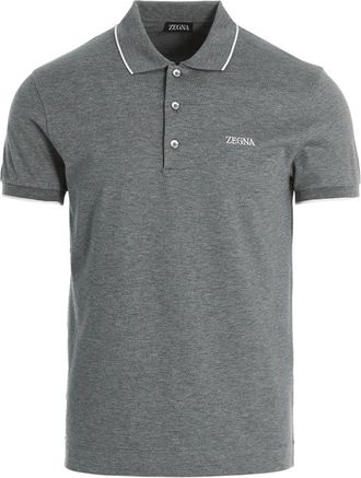 Ermenegildo Zegna Tops, Heren, Grijs, S, Katoen, Polo Shirt met Geborduurd Logo