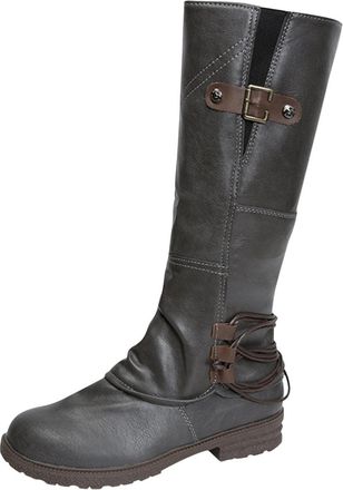 Generic Womens Leather Knee High Boots Cowboy Booties Biker Riding Mid Calf Cowgirl Boots Retro Waterproof Longline Western Trucker Shoes Comfortable Street W