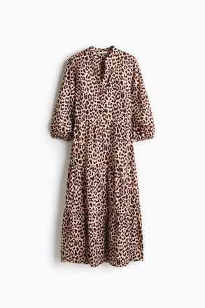 H&M Tiered Midi Dress in Light Beige/leopard Print at Nordstrom, Size Xx-Large