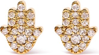 House of Brilliance 10K Yellow Gold Diamond Accented Hamsa Stud Earrings