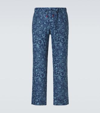Kiton Printed linen straight pants
