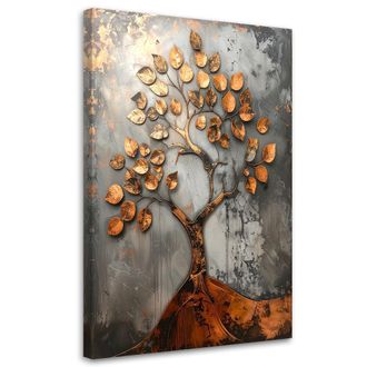 Feeby Cuadro En Lienzo, &Aacute;rbol Grunge Abstracci&oacute;n Gris Cobrizo, 80x120