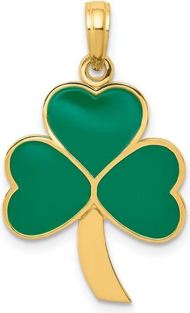 Diamond2Deal 10k Yellow Gold Green Enameled Shamrock Pendant