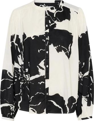 Soaked In Luxury Bloemen blouse lange mouwen Whisper White - Dames - Blouses - Zwart - L - Katoen - Overhemden