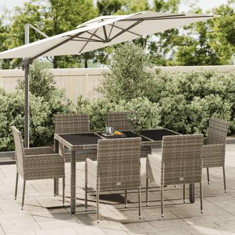 vidaXL Vidaxl - Set Comedor Jard&iacute;n 7 Pzas Y Cojines Rat&aacute;n Sint&eacute;tico Gris