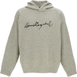 Maison Margiela Oversized Wool Blend Hoodie With Hand-Painted Logo