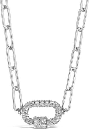 Sterling Forever Pave CZ Carabiner Linked Lock Necklace
