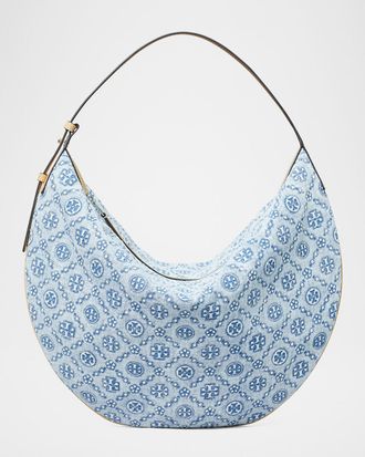 Tory Burch T Monogram Denim Hobo Bag