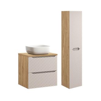 Petits Meubles Set de muebles con lavabo y columna estratificado Beige marr&oacute;n