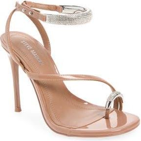 Steve Madden Tia Embellished Ankle Strap Sandal in Mocha Patent at Nordstrom Rack, Size 5.5