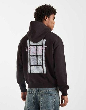 Lacoste Tennis - Felpa con cappuccio marrone con grafica sul retro