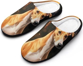 Generic Cute Christmas Whippet Dog Mens Cotton Slippers Memory Foam Warm House Shoes for Indoor/Outdoor