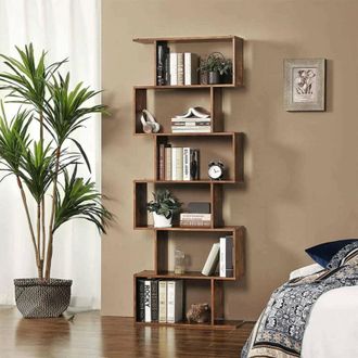 Dmora Dmora - Libreria alta a zig zag a 6 scaffali aperti, Made in Italy, Scaffale per libri e documenti, Libreria da ufficio, cm 80x25h192, colore Acero