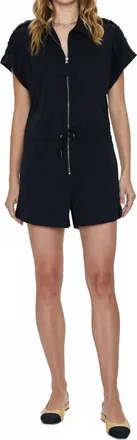 Pistola Denim Meg Short Sleeve Zip Front Romper In Fade To Black