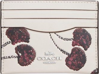 Coach Womens Slim Id Card Case With Cherry Print - White Leather - One Size