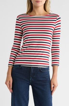 L'agence Lucille Stripe Boatneck Top in Natural/Red/Navy Stripe at Nordstrom Rack, Size Xx-Small