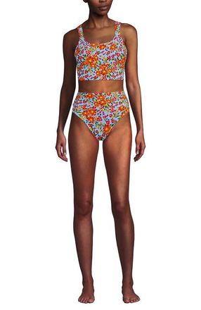 Lands End Tugless Tankini Top and High Waisted Bottom Swimsuit Set in Blue Springside Floral at Nordstrom, Size X-Small