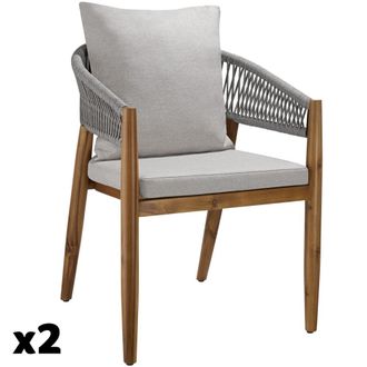 TecTake 2 sillas de jard&iacute;n con dise&ntilde;o de cuerda, 59x58x76,5 cm, beis gris&aacute;ceo