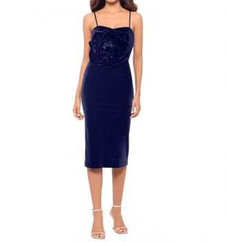 Betsy & Adam Womens Velvet Rosette Sheath Dress In Blue