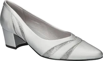 Easy Street Lizbeth Block Heel Pump in Silver Satin -Sparkle at Nordstrom, Size 9.5