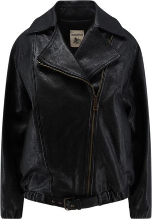 Semicouture Oversized leren jack met textuur - Dames - Leren en Su&egrave;de Jassen - Zwart - L - Leer - Jassen