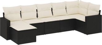 vidaXL Vidaxl - Set De Comedor De Jard&iacute;n 7 Pzas Y Cojines Rat&aacute;n Sint&eacute;tico Negro