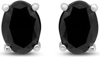 House of Brilliance Silver 2.0 Ct Prong Black Oval Diamond Stud Earring in White at Nordstrom