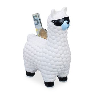 Relaxdays Relaxdays Hucha De Llama Con Gafas De Sol, Idea De Regalo Y Decoraci&oacute;n, Cer&aacute;mica, 15,5 X 11 X 6 Cm, Blanca