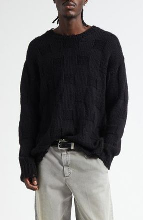 Golden Goose Journey Distressed Checkerboard Wool Sweater in Black at Nordstrom, Size Xx-Large