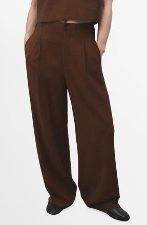 Mango Pleated Straight Leg Pants in Brown at Nordstrom, Size 10