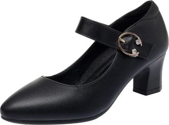 Generic Womens Dress Shoes Low Block Heel Pumps Round Toe Dress Sandals Office Business Work Shoe Non-Slip Ballroom Mary Jane Shoes Black