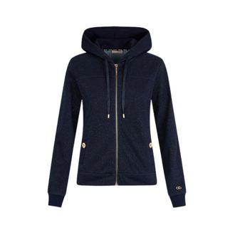 Liu Jo Denimblauwe hoodie met geborduurde patch - Dames - Vesten met rits - Blauw - 2XS - Denim - Hoodies & sweatvesten