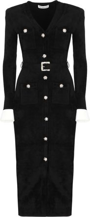 Self Portrait Fitted Chenille Long Dress With Jeweled Accents