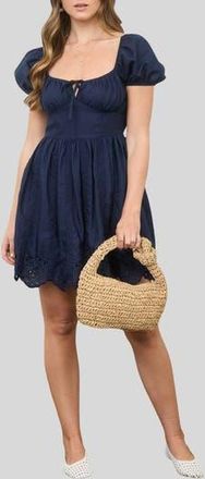 Blu Pepper Puff Sleeve Embroidered Eyelet Minidress in Navy at Nordstrom Rack, Size Medium