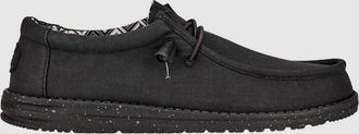 Hey Dude Mens Wally Stretch Canvas Shoes In Black/black