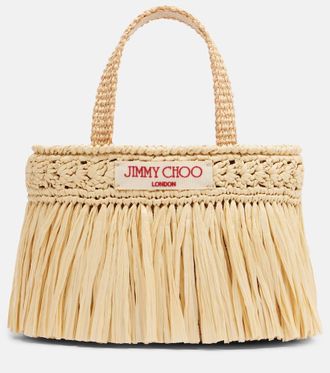 Jimmy Choo London Beach Mini fringed raffia tote bag