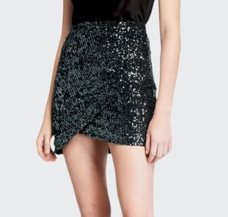 Alice & Olivia Fidela Embellished Draped Mini Skirt In Black
