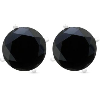 Pompeii3 2ct Black Spinel Studs 6mm Earrings 14K White Gold